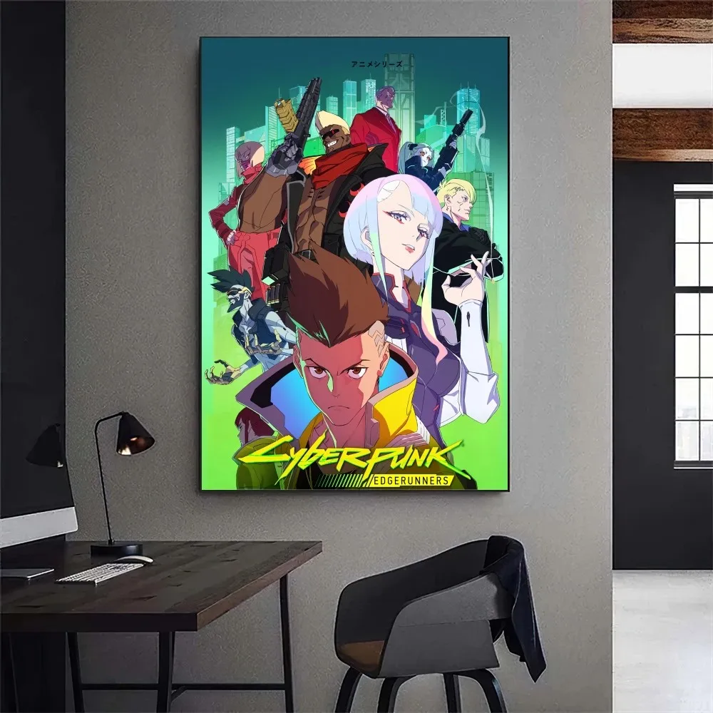 Calcomanías de pared autoadhesivas de Anime Cyberpunk para decoración del hogar, póster de Edgerunners, impresiones de galería, pegatina para sala