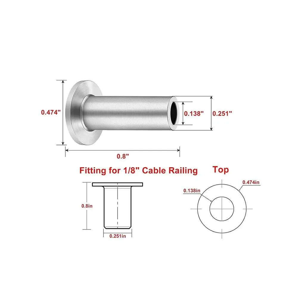 T316 Lengan Pelindung Pagar Kabel Baja Tahan Karat 1/8 "Tensioner Kabel Penerima Pagar Kabel Kelas Laut