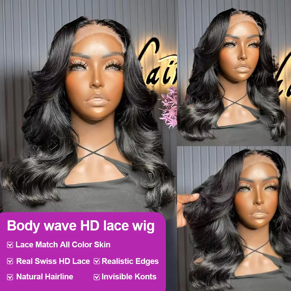 Bob Glueless Perücke Body Wave Kurz 13x4 HD Lace Frontal 100% Echthaar Brasilianisch Lockig Pre-plucked Wear and Go für Schwarze Frauen Versand aus FR Lager – Detail 11