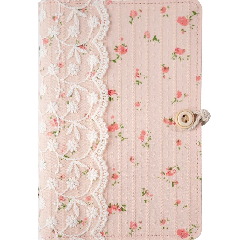 Encaje Rosa flores densas algodón hoja suelta A5A6A7 BinderJournal cuaderno diario cubierta anillo planificadores organizador regalos para niñas