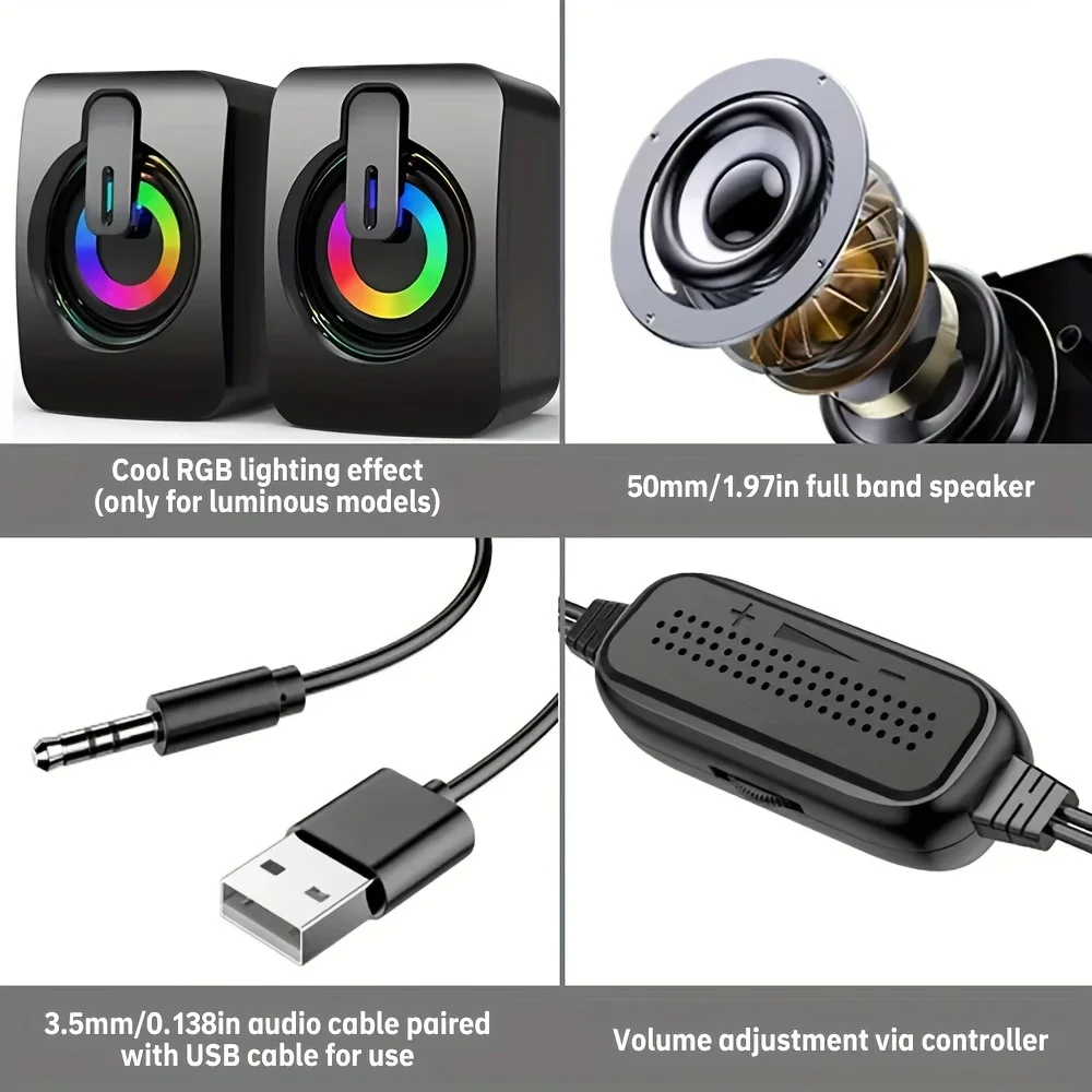 Altoparlanti per computer Scatola audio per PC Microfono HIFI Stereo USB cablato Caixa De Som con luce LED per computer desktop
