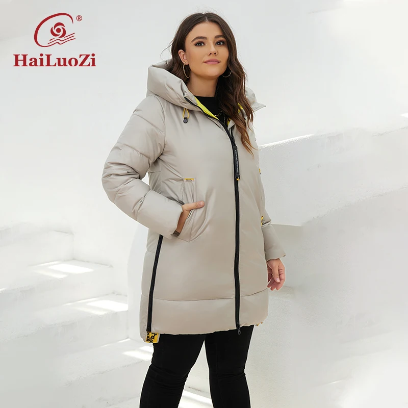 HaiLuoZi-Chaqueta de algodón con capucha para mujer, Parka gruesa de talla grande con bolsillo, a prueba de viento, abrigo cálido para mujer 87-2,