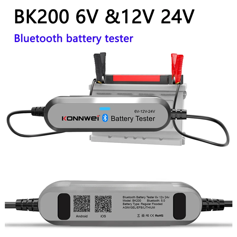 

KONNWEI BK200 6 В 12 В 24 В Bluetooth 5,0 тестер батареи для автомобилей, грузовиков, монитор сигнала 100-2000 CCA, инструменты для тестирования зарядки и зарядки