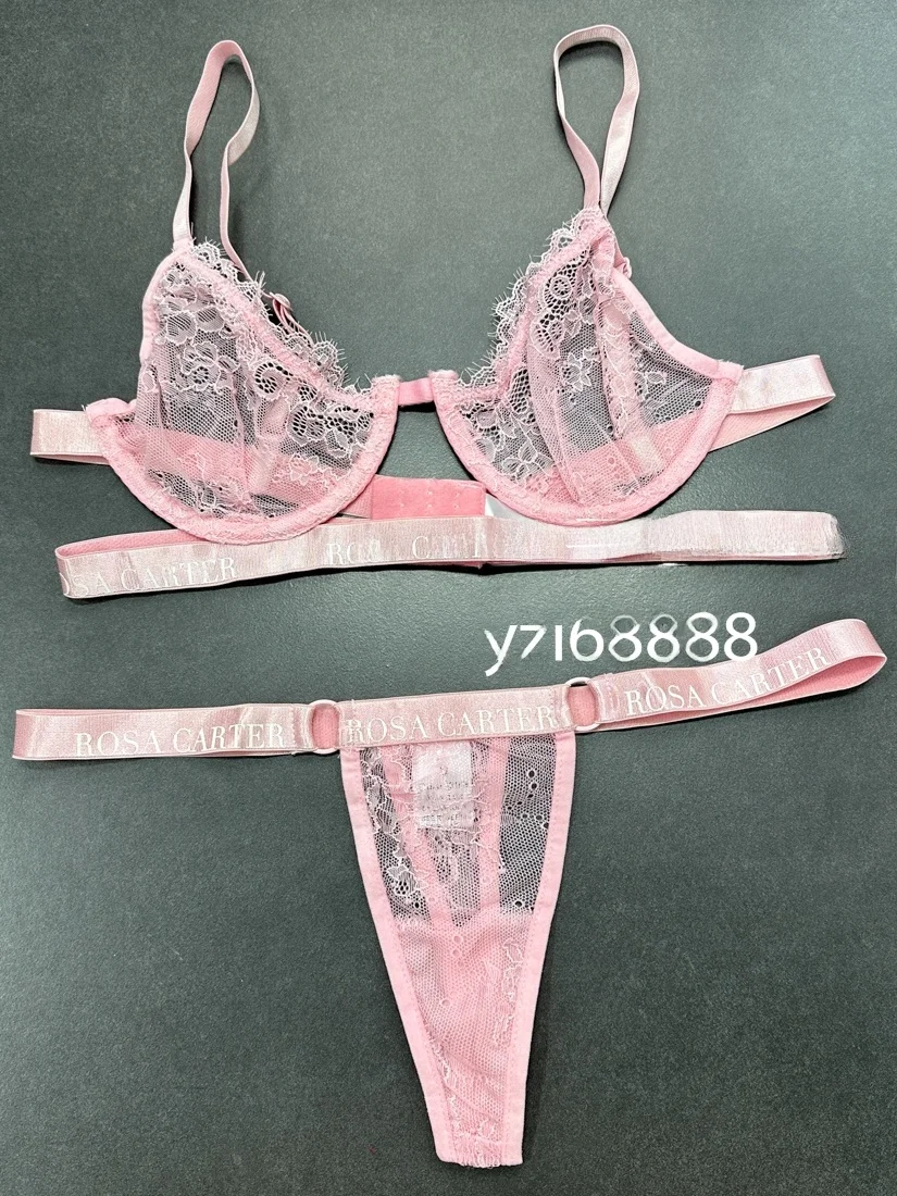 

Розовый кружевной сексуальный комплект бюстгальтера: ультратонкий, прозрачный, из нейлоновой ткани, с низкой посадкой, со стальным кольцом, V-образным вырезом и фиксированными двойными бретелями.