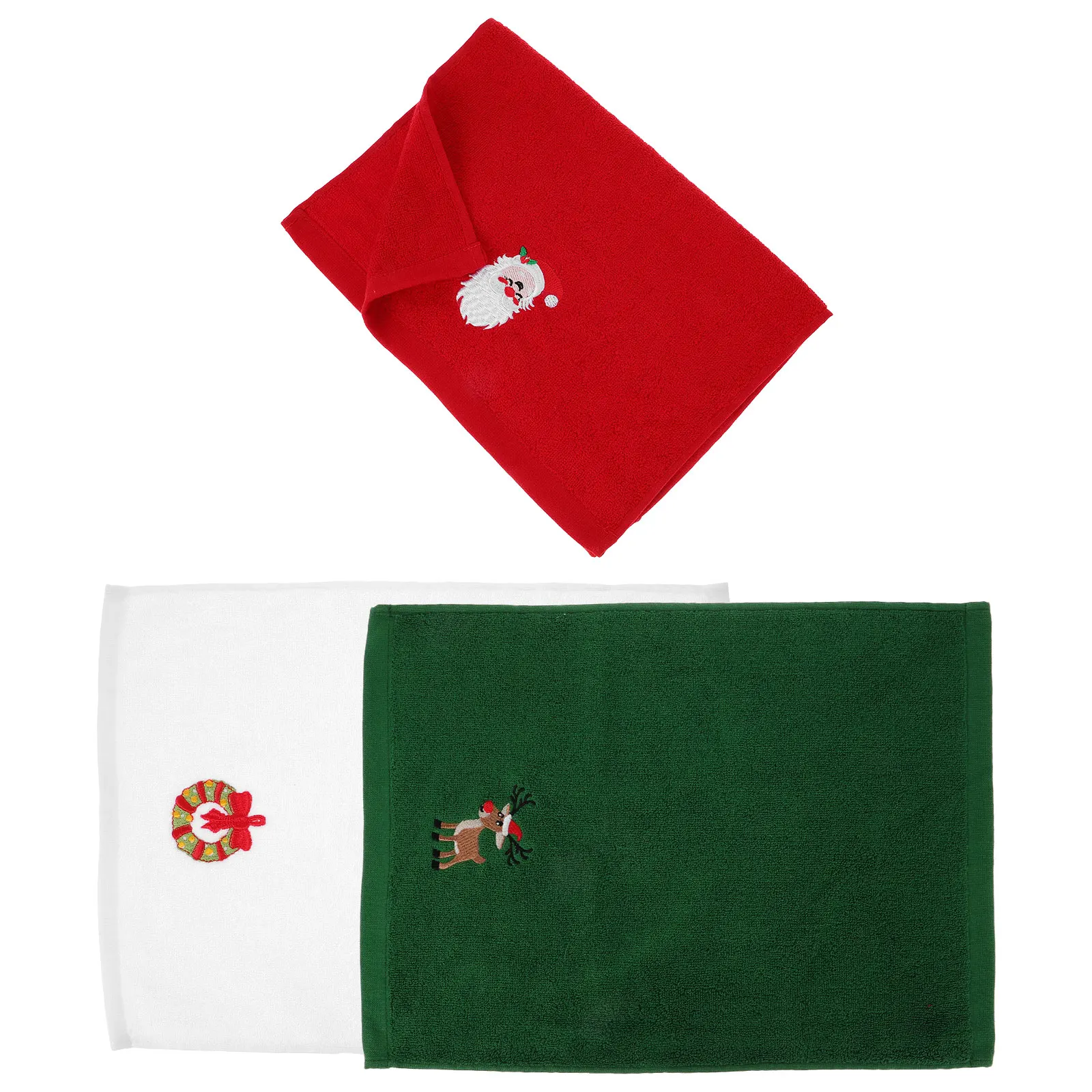 

3Pcs Christmas Embroidery Towel Set Cotton Bath H Towels Large Size Washcloths Gift Holiday Decor Kitchen Santa