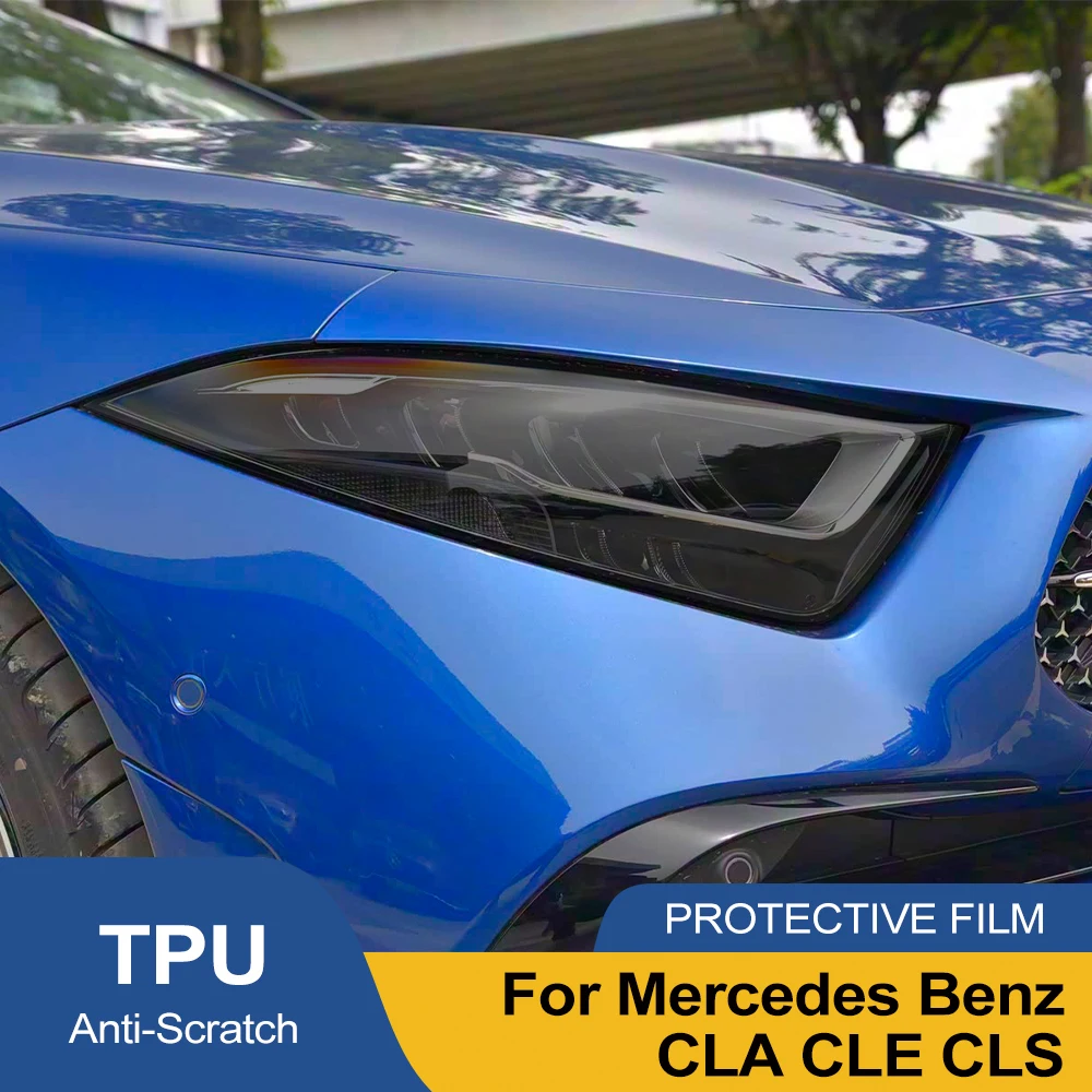 For Mercedes Benz CLA CLE CLS C118 Smoke Black Car Headlight TPU Protective Film High-Gloss Vinyl Wrap Anti-Scratch Custom Fit