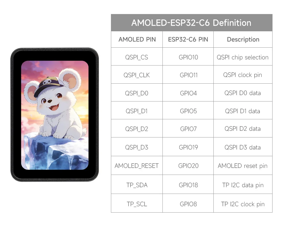 esp32-c6-164インチamoledタッチディスプレイ開発ボード、280×456ピクセル、1670万色、qspiインターフェース、wi-fi-6およびble-5に対応。