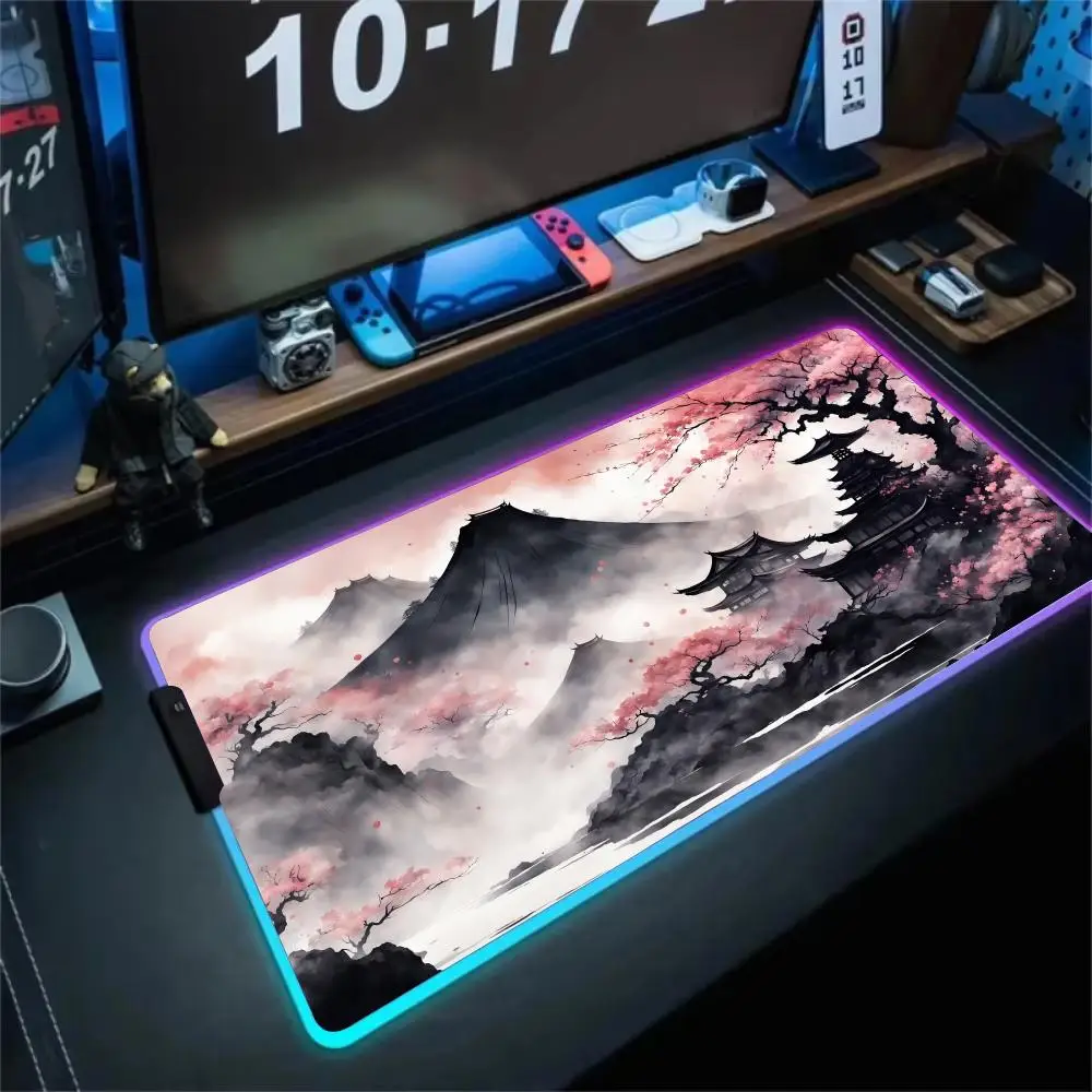 

RGB Mouse pad Japanese-style landscape theme LED glow gaming mat rubber anti-slip Desk Mat pc accessories Gaming keypad mousepad