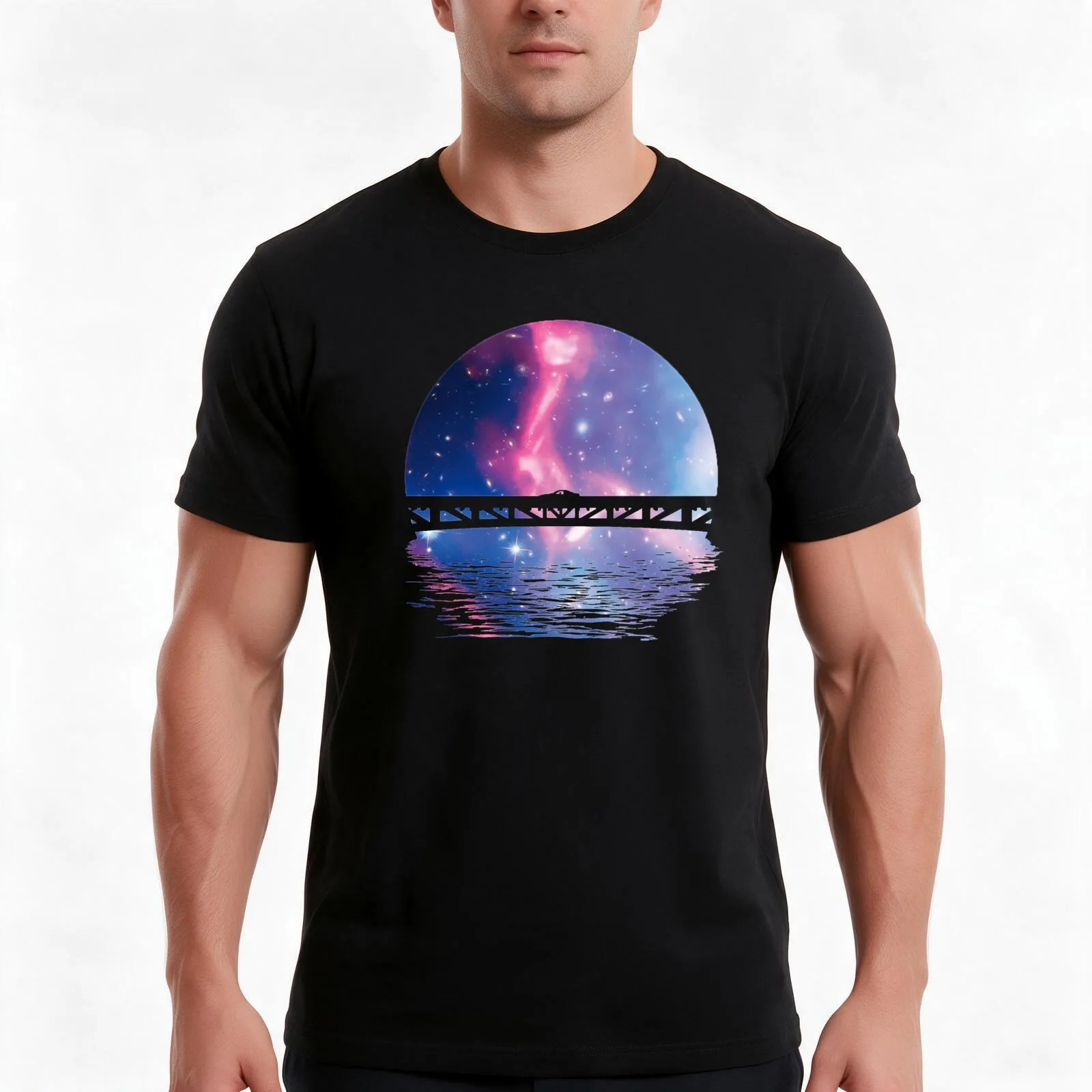 Space Drive On The Bridge Synthwave Retrowave T-Shirt, Summer Casual Cotton Tee, Oversized Streetwear Tops, Unisex Men Women