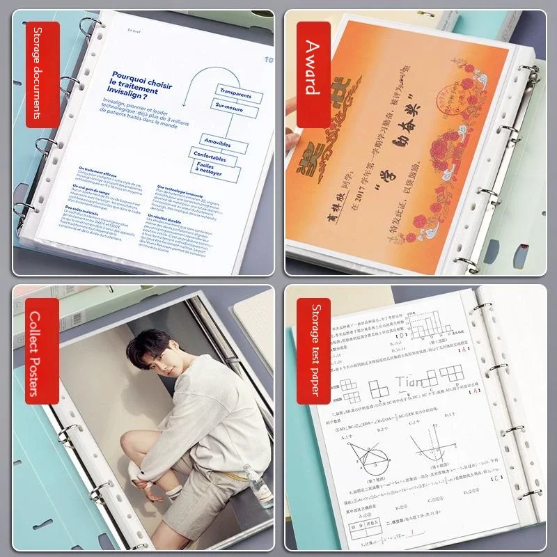 A4 Binder D-type Punch Folder Office Storage File Ring Waterproof Test Paper Data Storage Folder 4 Hole Binder Learning Supplies