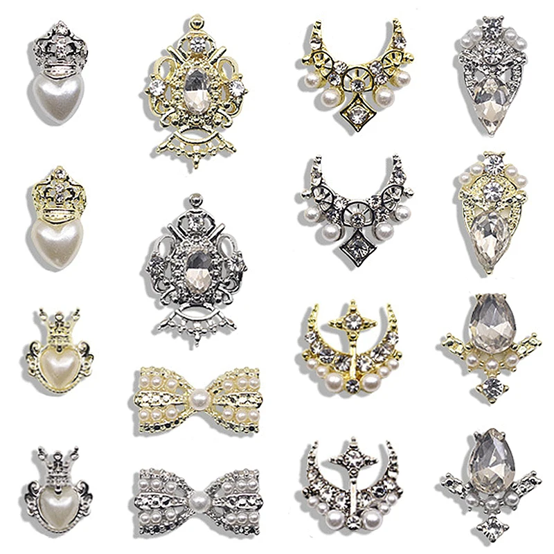 

10PCS Gold Silver Luxury Alloy Nail Art Charms Baroque Court Style Pearl Accessories For Manicure Nails Decoration Supplies Tool