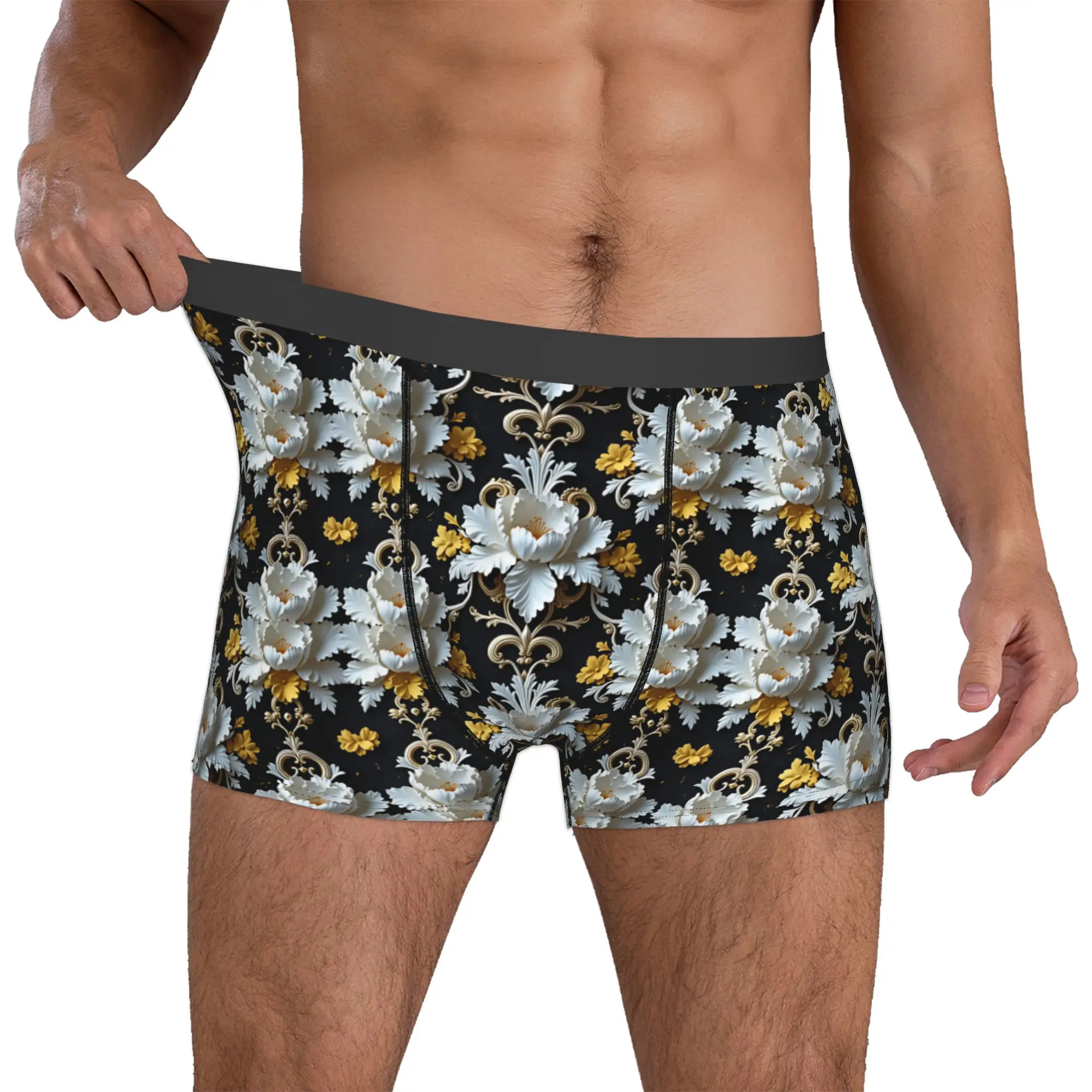 Fashion Trend 3D Flowers Boxer Shorts For Men 3D Printed Luxury High 3D Floral Underwear Panties Briefs Breathable Underpants