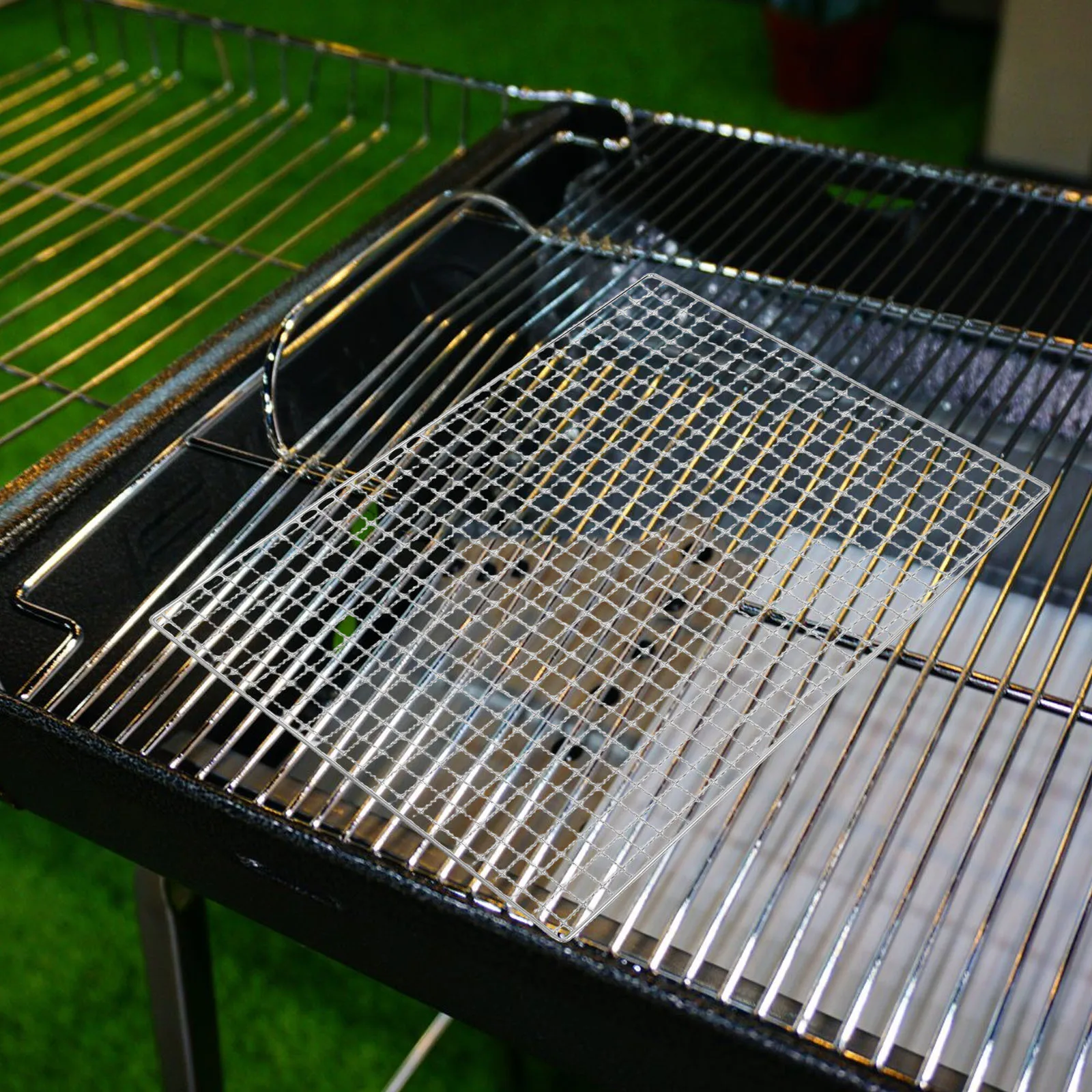 

10pcs Stainless Steel Bbq Rack Rectangle Mesh Mat For Outdoor Cooking Nonstick Heat-Resistant Barbecue Grill Net Grill Cooling