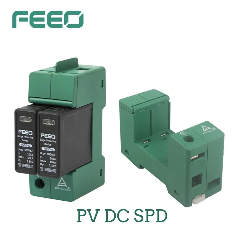 FEEO 2P Din Rail Solar DC Surge Protector PV SPD 600V 800V 20KA-40KA New Energy Surge Arrester Protection for Home Outdoor Solar