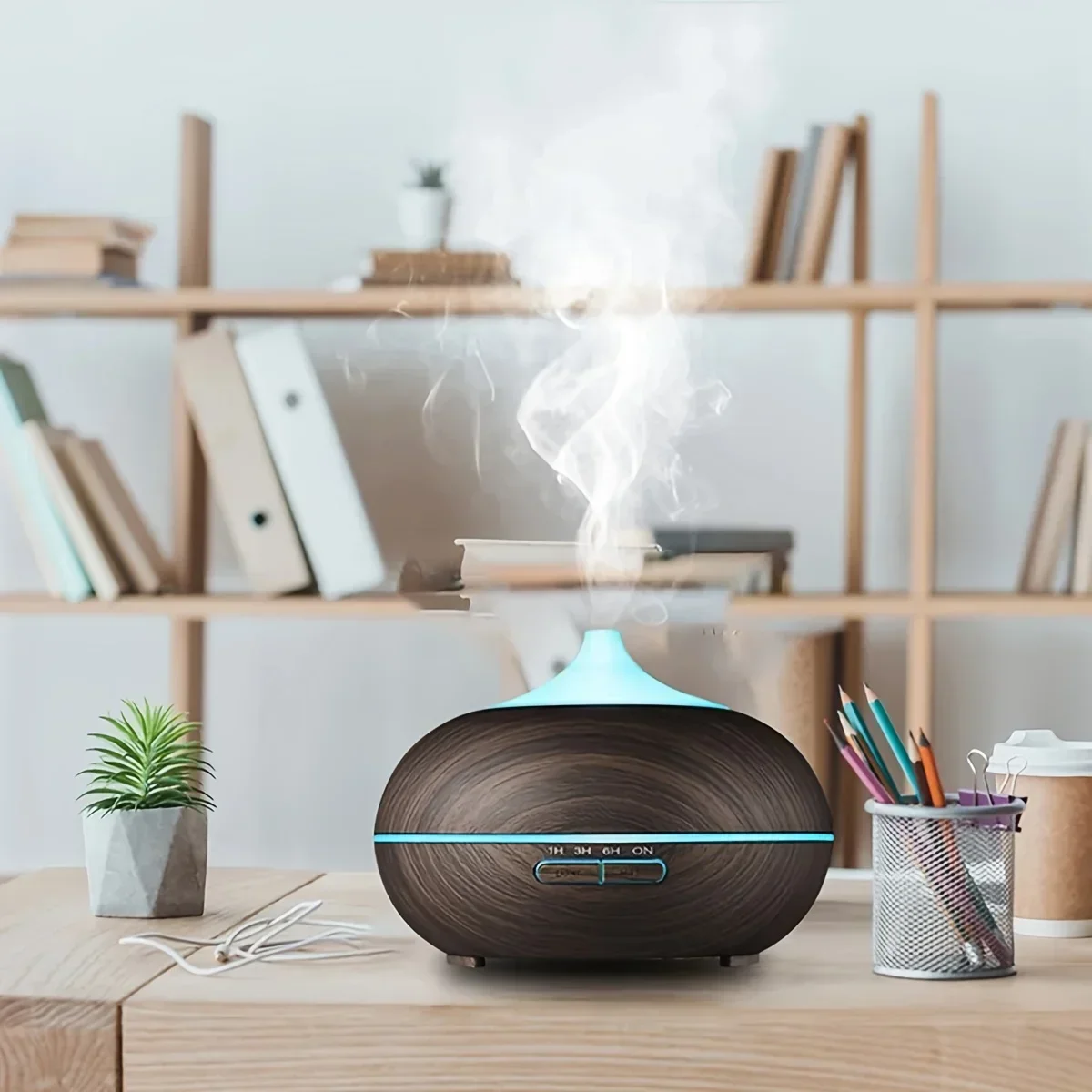 

550ml Aroma Diffuser, Cool Mist Humidifier With Remote Control Wood Grain Aroma Diffuser With Timer For Large Room US Plug
