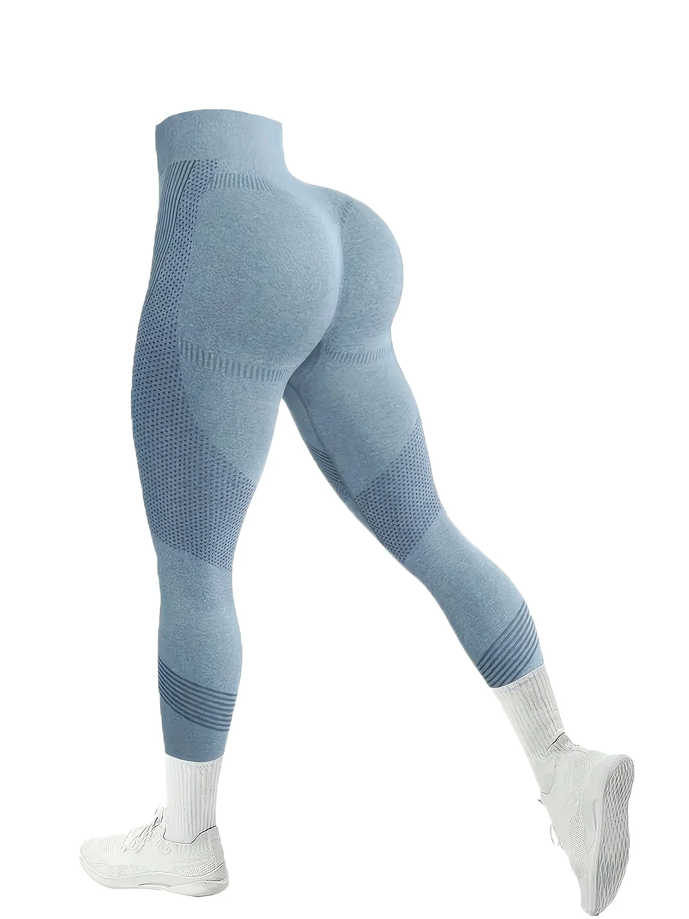 Hellblaue Yogahose mit hoher Taille, Lauf- und Fitnessbegeisterte, atmungsaktiv und elastisch,