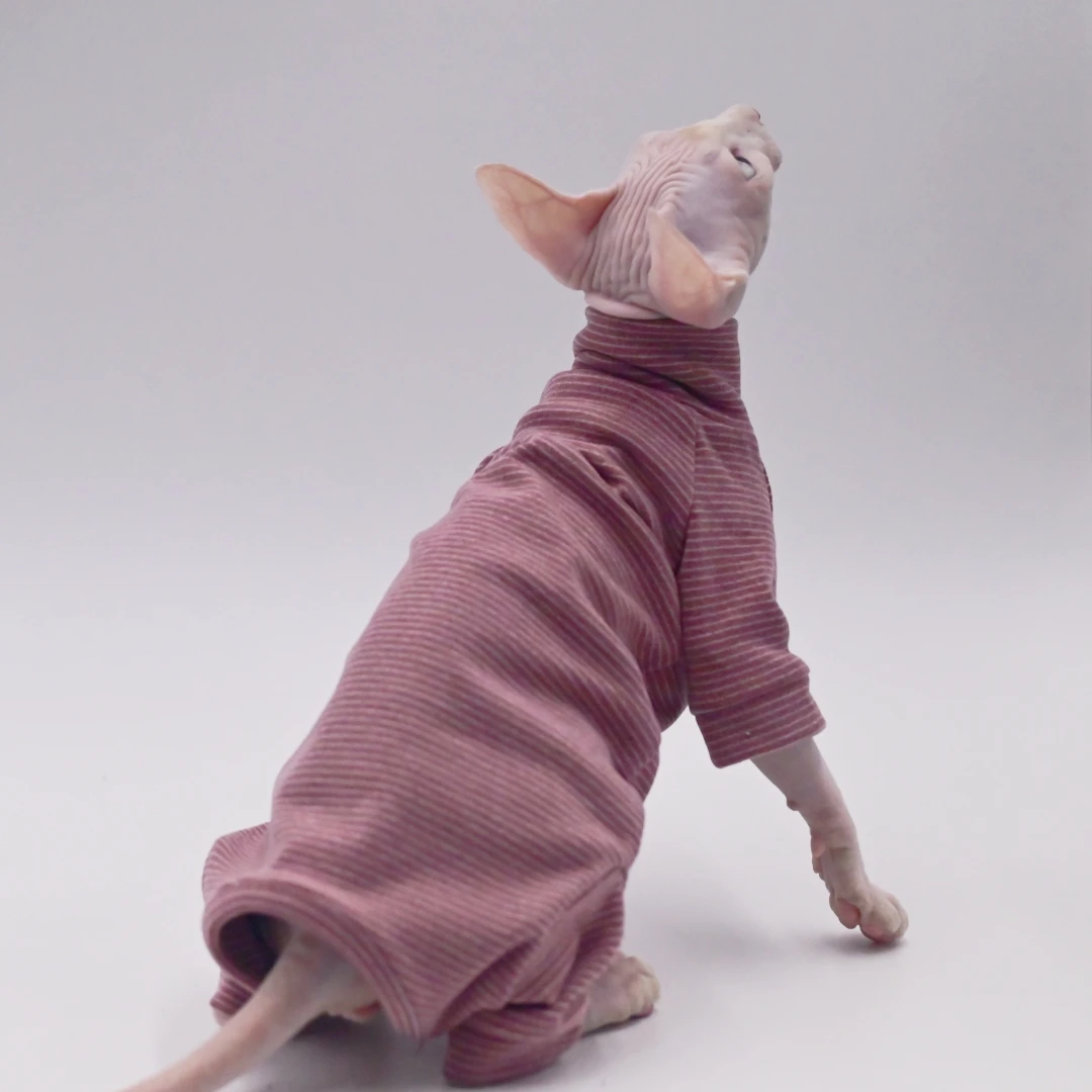 Roupas de gato sem pêlos com capuz de quatro pernas quente e macio para gatos Sphynx para outono e inverno para Devon Rex, Cornish