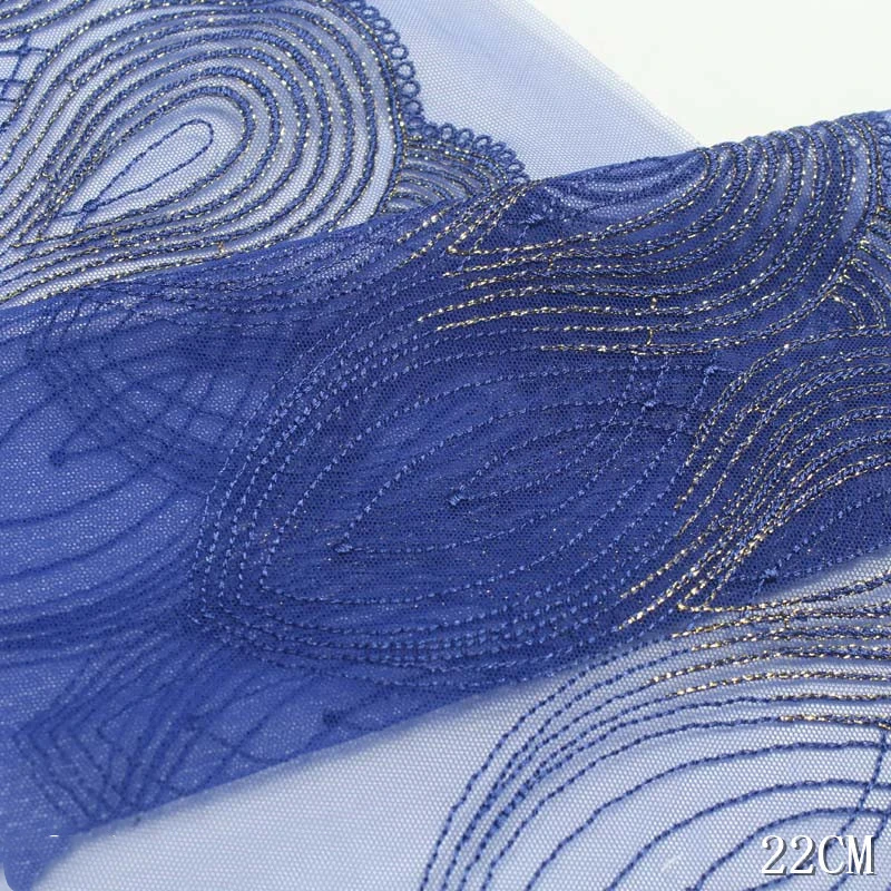 

69Yards Blue Embroidered Lace Fabric Mesh Bra Sewing Trimmings Supplies Gold Thread Trim Dress Garment Accessories Craft 2022