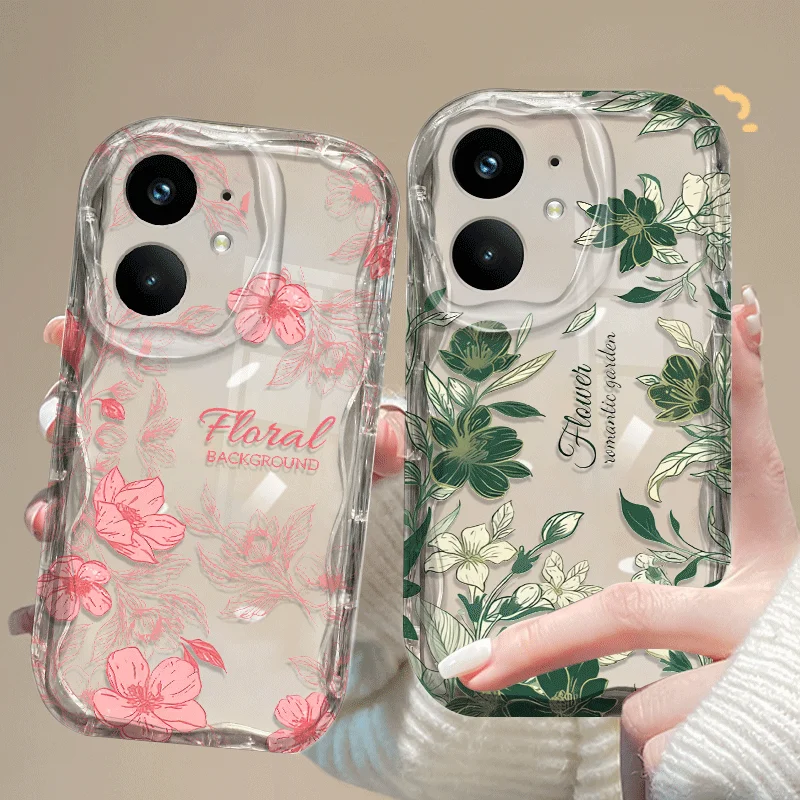 Flexible Transparent TPU Case For Realme 14 14T 5G Shockproof Flowers Pattern Protective Back Cover Fundas