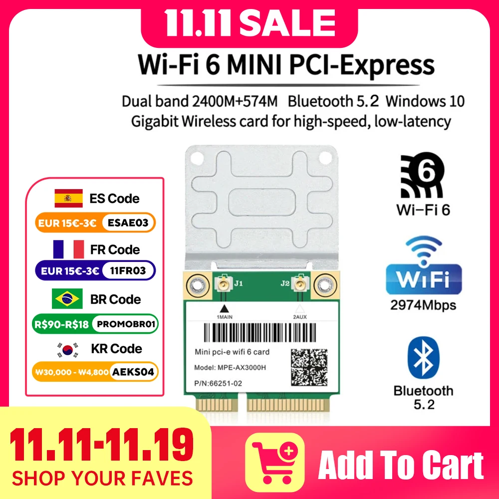 Wi-Fi 6 Dual Band PCI-E Wi-Fi Card 3000Mbps