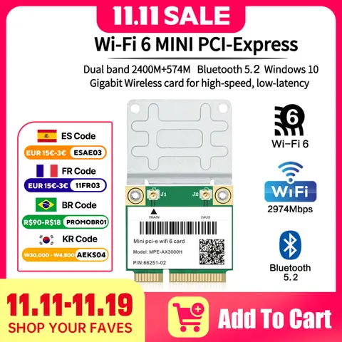 Wi-Fi 6 Dual Band PCI-E Wi-Fi Card 3000Mbps fenvi