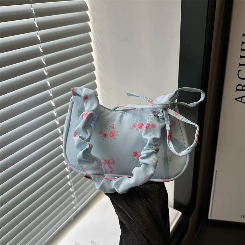 

Женская сумка подмышки, новая японская ручная сумка на плечо с милым цветочным принтом, модные и универсальные повседневные маленькие квадратные сумки