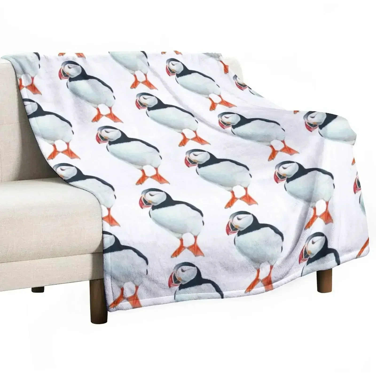 Puffin watercolor Throw Blanket Flannel Fabric Travel Multi-Purpose Vintage christmas decoration Plush Blankets