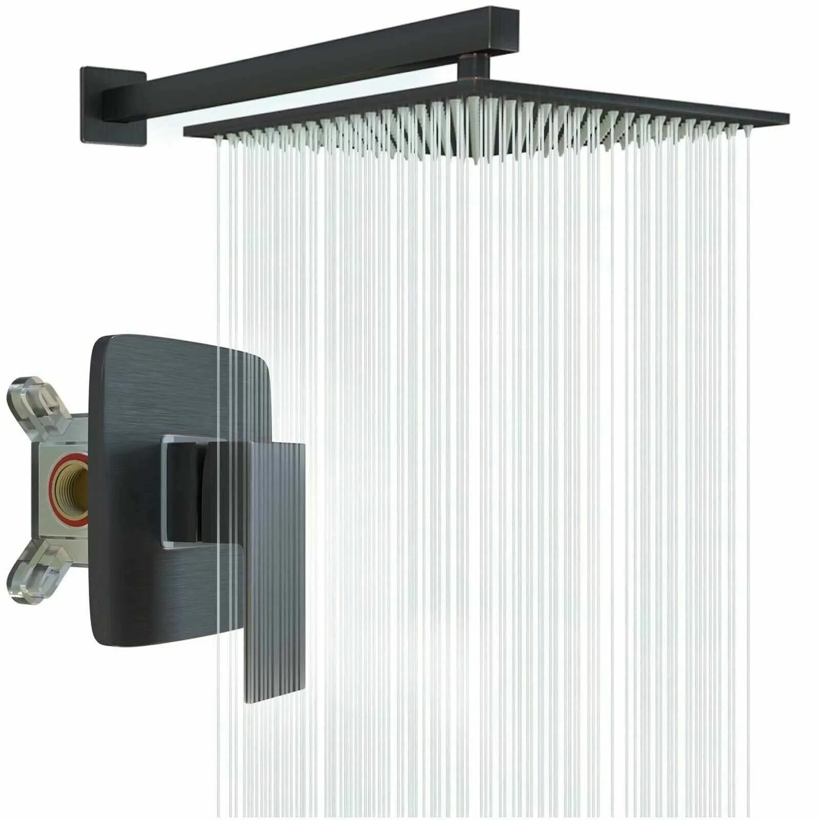 

8'' Matte Black Shower Head Combo Set Rainfall Shower Faucet System Mixer Valve