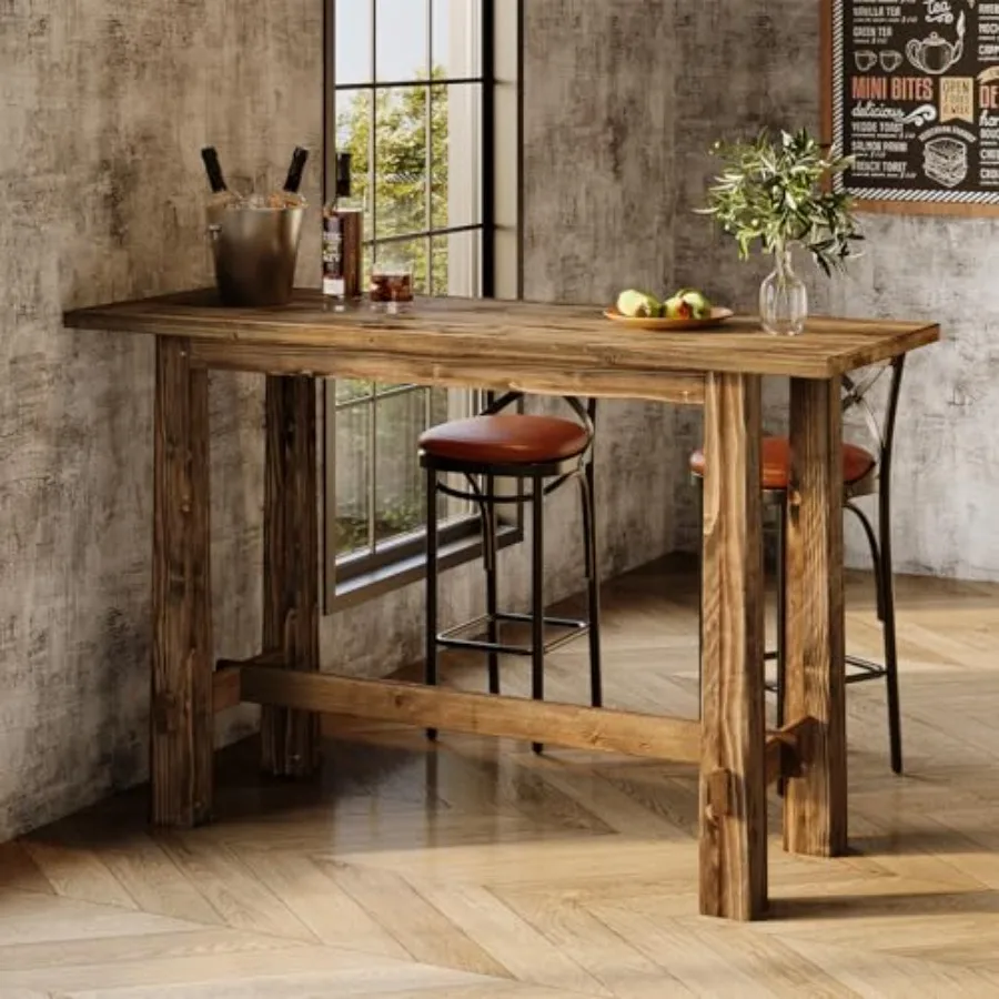 

Узкий барный стол из массива дерева, 63 дюйма, рустик, коричневый, высокий, для кухни, домашнего бара, кафе или ресторана