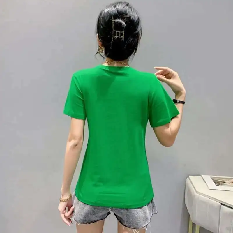 여성용 귀여운 만화 다이아몬드 반팔 티셔츠, 슬림 코튼 티셔츠, 여름 프린트, 한국 패션, #5214 블랙 그린 화이트