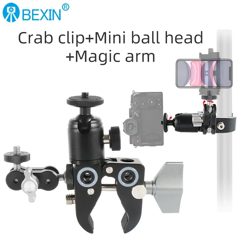 BEXIN Multi-Functional Crab-Shaped Clamp with Ballhead Magic Arm For DJI stabilizer for Freefly Stabilizer/Video C-stand 2164