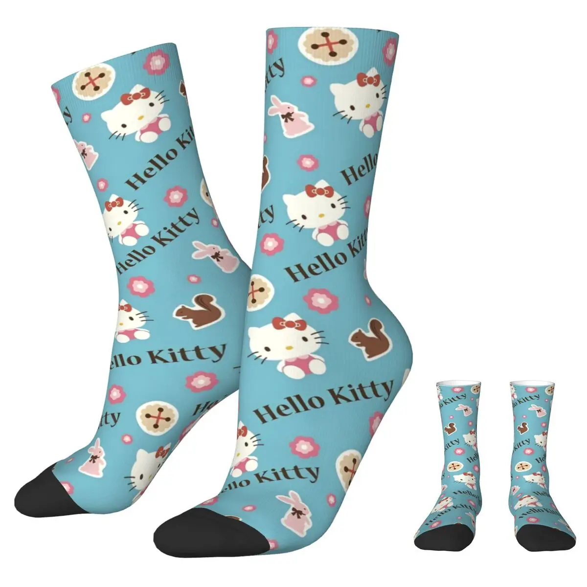 Hello Kitty-Calcetines antideslizantes para hombre, medias suaves, diseño divertido, deportes al aire libre, otoño