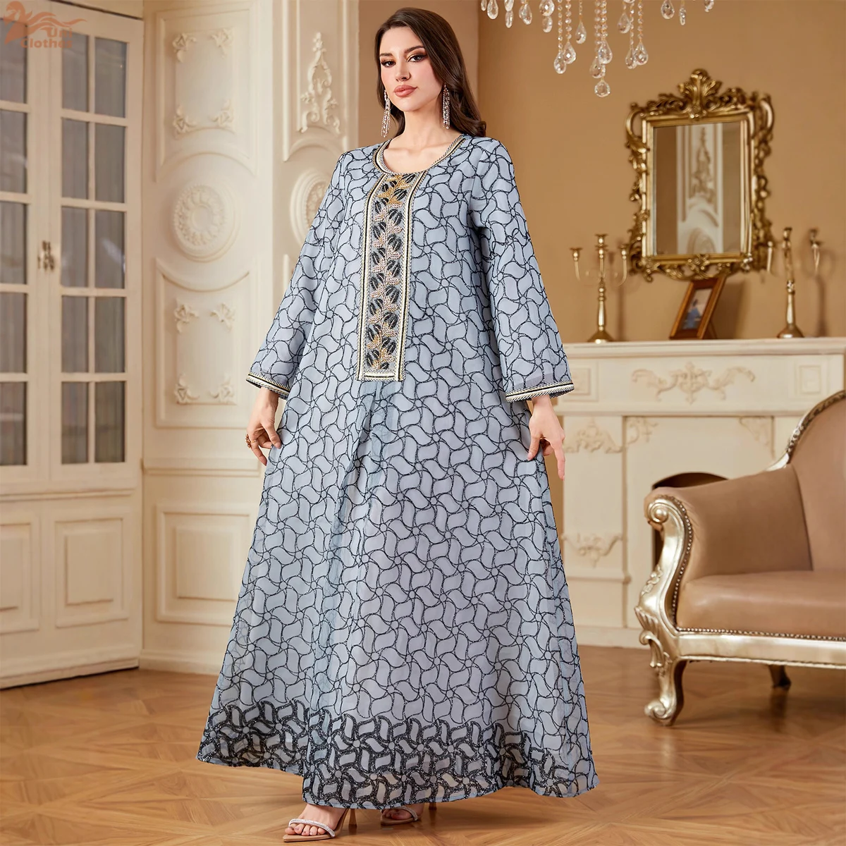 

Мусульманское платье макси с вышивкой для женщин, Дубай, Абая, Ид, Джеллаба, исламский халат Джалабия, кафтан в Саудовской Аравии, Рамадан, Абаяс