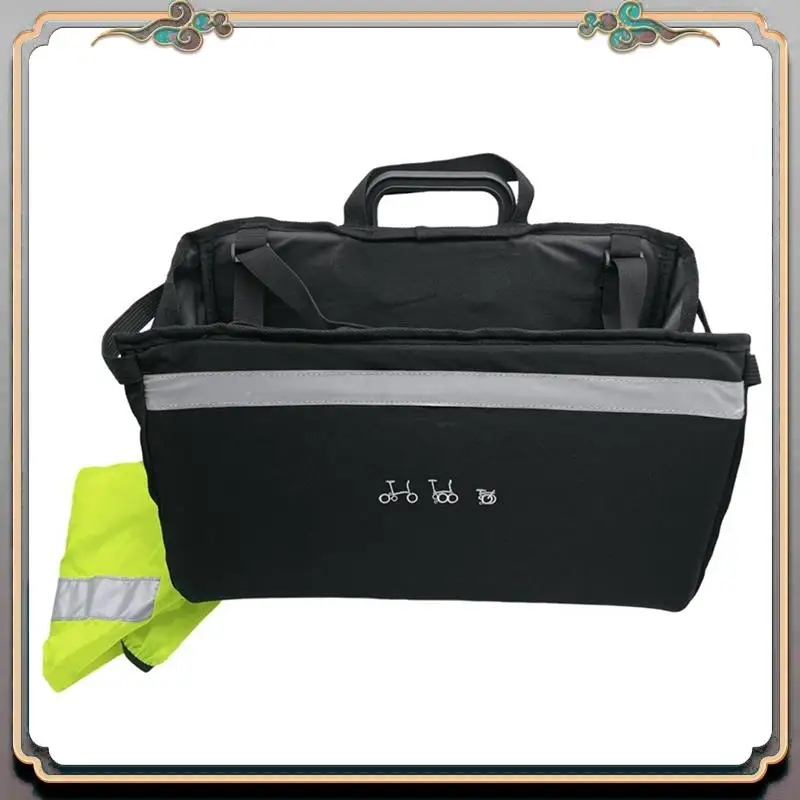

Durable For Brompton Folding Bike Bag & Panniers Picnic Basket Storage Bag With Waterproof Cover Metal Mount