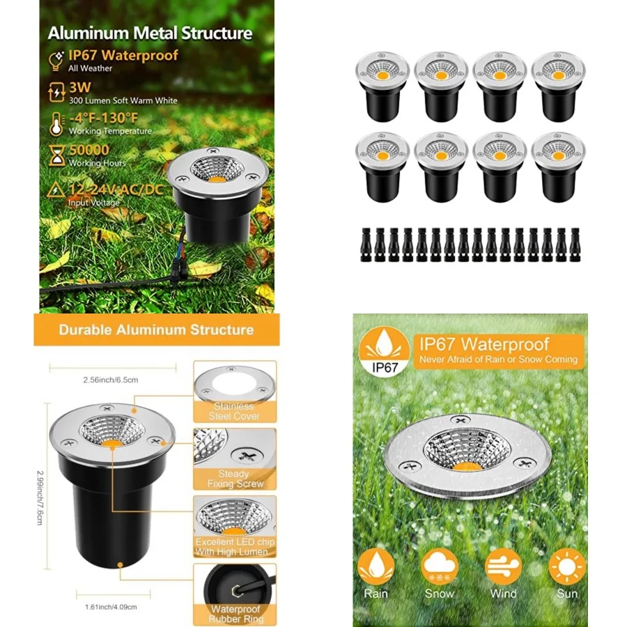 Low Voltage Landscape Lighting LED Well Lights 3W 12V-24V in Ground Light IP67 Waterproof Outdoor Low Voltage Landscape Lights