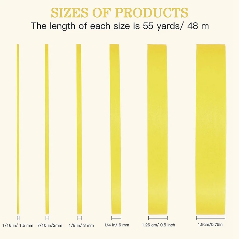 6 Rolls Fine Line Tape 1/16,7/10,1/8,1/4,1/2,3/4 Inch X 55Yard, Fineline Masking Tape, Painters Automotive Masking Tape