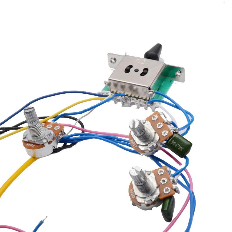 Electric Guitar HSS Pickup Set with Wiring Harness, ST Style Loaded Pickguard with Potentiometers, Complete Electronics Kit