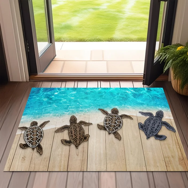 1 piece of summer beach welcome door mat turtle crawling sea mat summer door decoration mat coastal city home essential