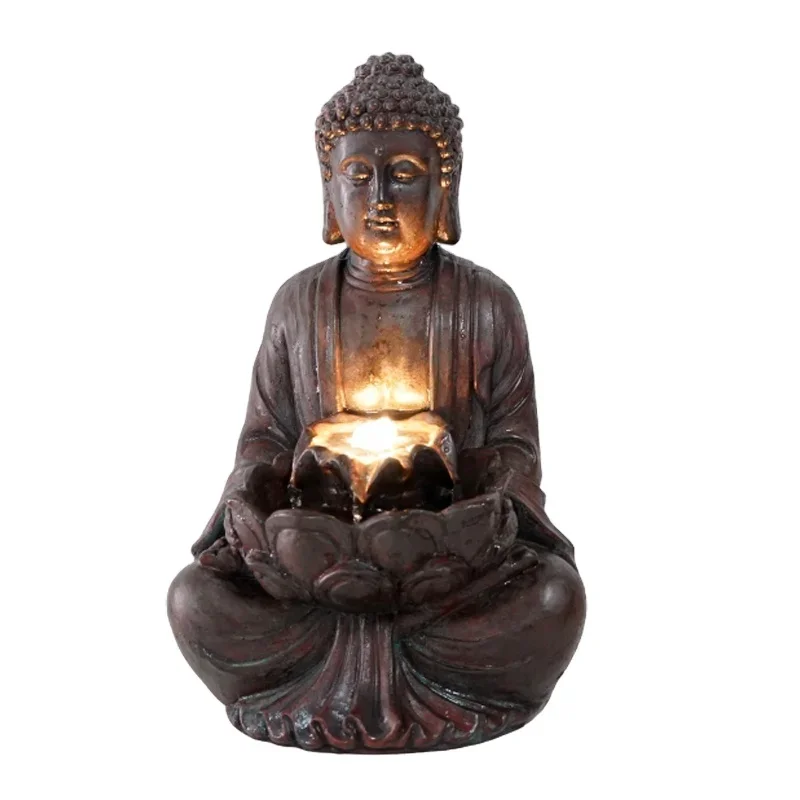 Solar Fountain Buddha Garden Zen Waterfall with LED Light For Outdoor and Indoor Decoration