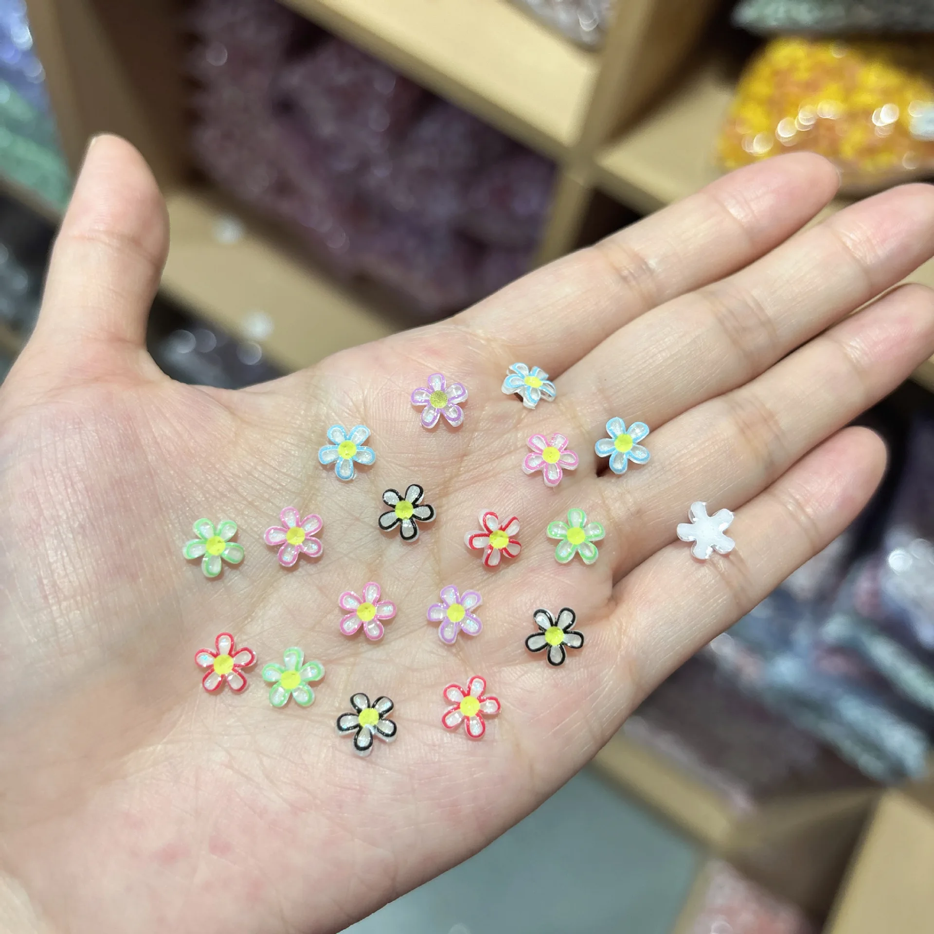 100Pcs 8mm 5-Petal Ice Crystal Flower Nail Charms - Transparent Resin Blossoms for Ethereal Manicures