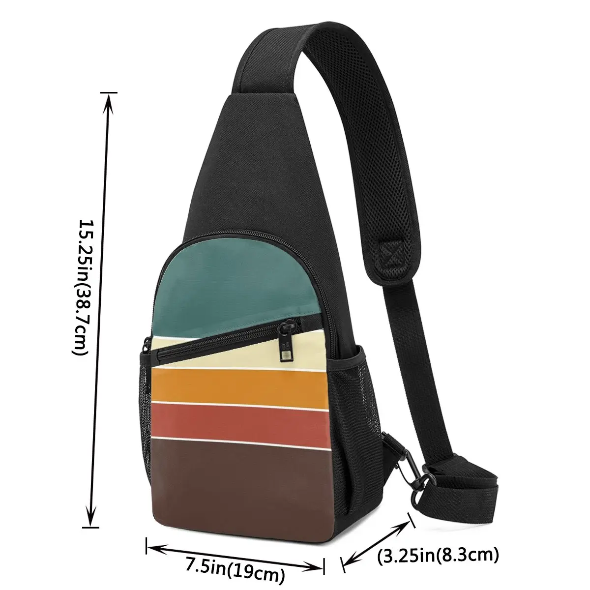 Iconic 70s Nordic Vintage Retro Stripes In Fall Colors Chest Bag Men Sling Crossbody Backpack Chest Bag Daypack Shoulder Bag