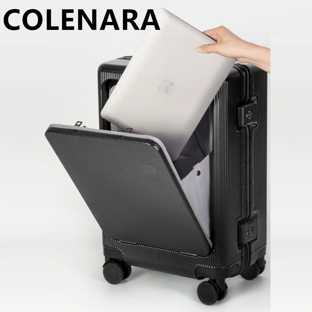 Colenara Usb Oplaadbagage 20 "22" Voorste Opening Laptop Instap Case 24 "Aluminium Frame Trolley Case Pc Cabine Koffer