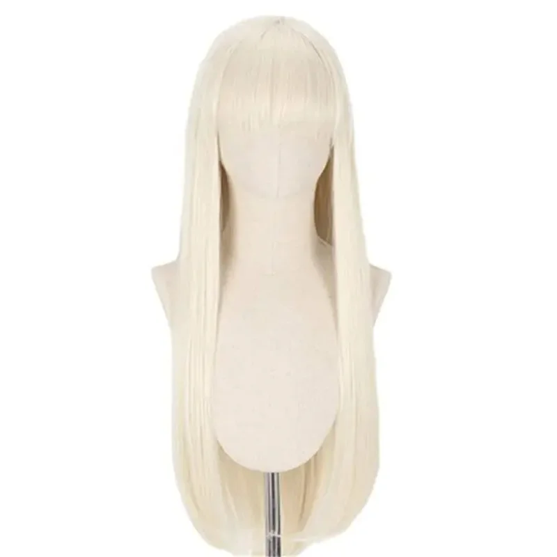 Anime Cosplay Kakegurui Runa Yomozuki Synthetic Wigs Long Straight Heat Resistant Wig Natural Gold with Bang   Wig Cap