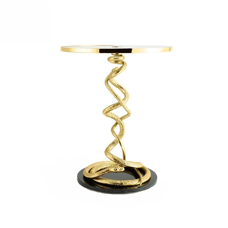 Art pure copper designer serpentine edge table, luxury house living room home creative round small coffee table