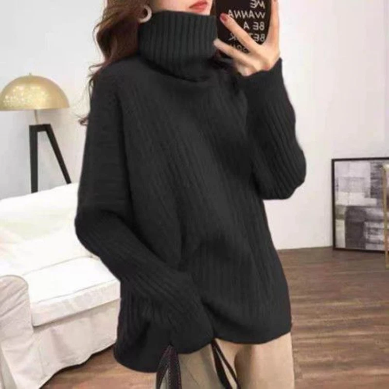 Autumn Winter New Solid Color Fashion Long Sleeve Sweater Women High Street Casual Loose Thicken Pullovers Elegant Warm Tops