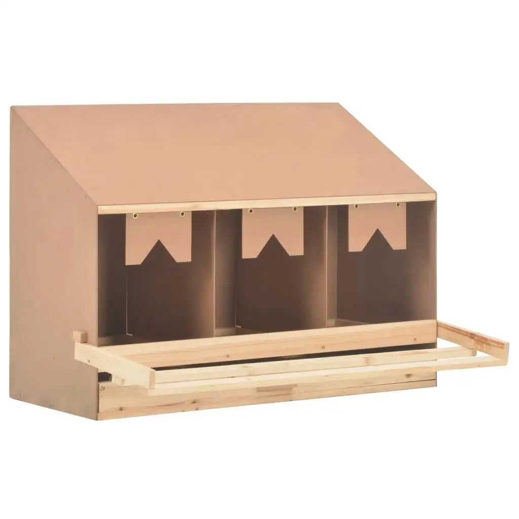 3 Compartment Chicken Laying Nest Box - Solid Pine Wood, 36.6x15.7x25.6 Inch Hen House