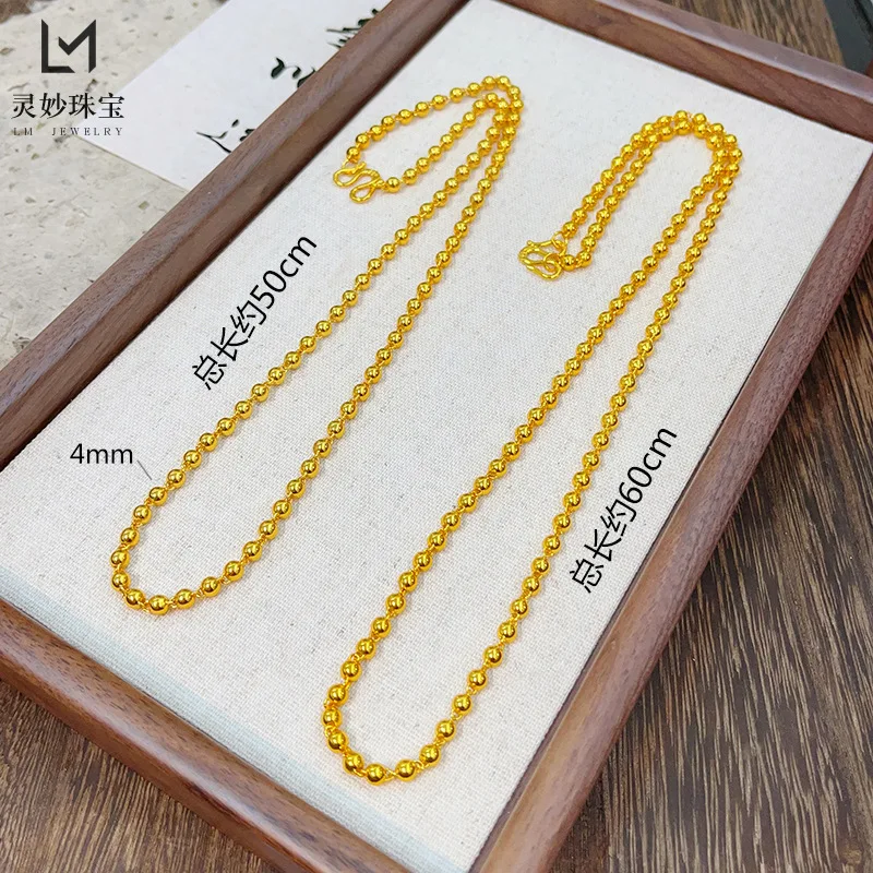 

Роскошные ювелирные изделия из настоящего золота 9999 24 карата, однотонные круглые бусины с пряжкой M, ожерелье, глянцевые бусины, простая цепочка, транспортные бусины, цепочка на ключицу