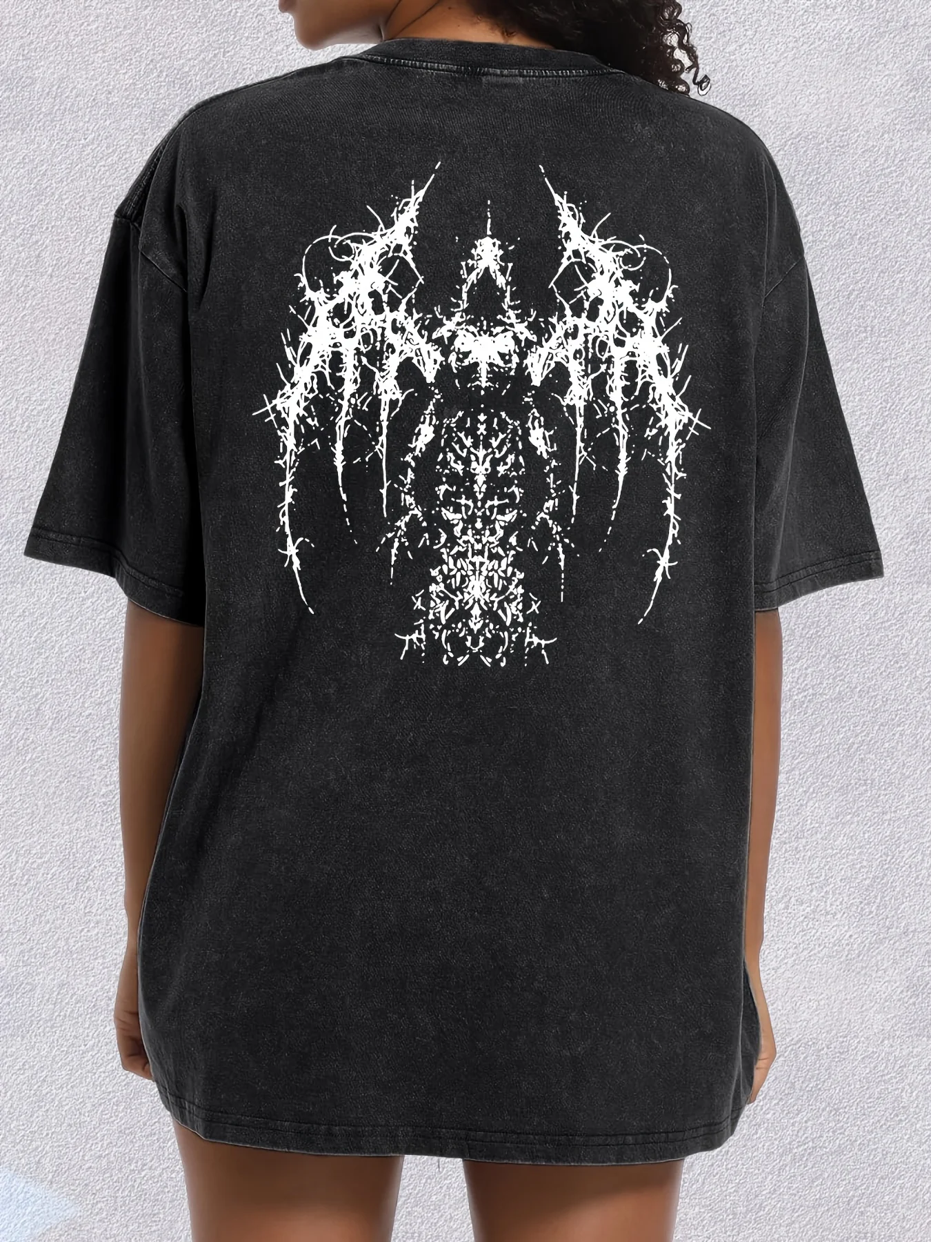 Y2K Oversized Graphic T-Shirt - Vintage Washed Black Casual Tee with Spider Design, Breathable Fabric, Crew Neck, Short Sleeve for Couples, Summer Streetwear, Oversized Tshirt