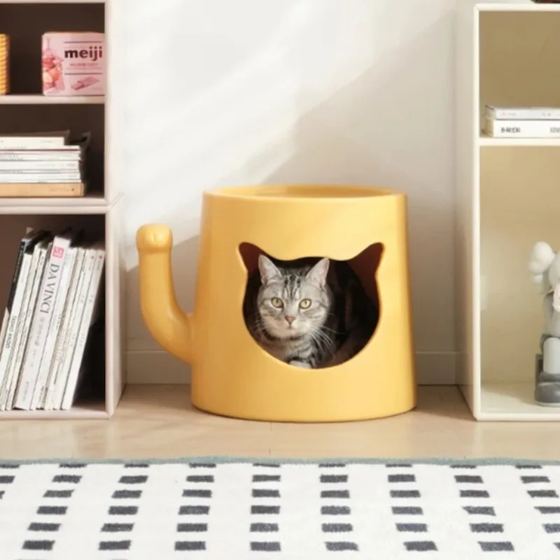 Semi-Enclosed Cat Nest Table round Plastic Balcony Multi-Use Sofa Side Table Pet Bed Or Decorative Accent