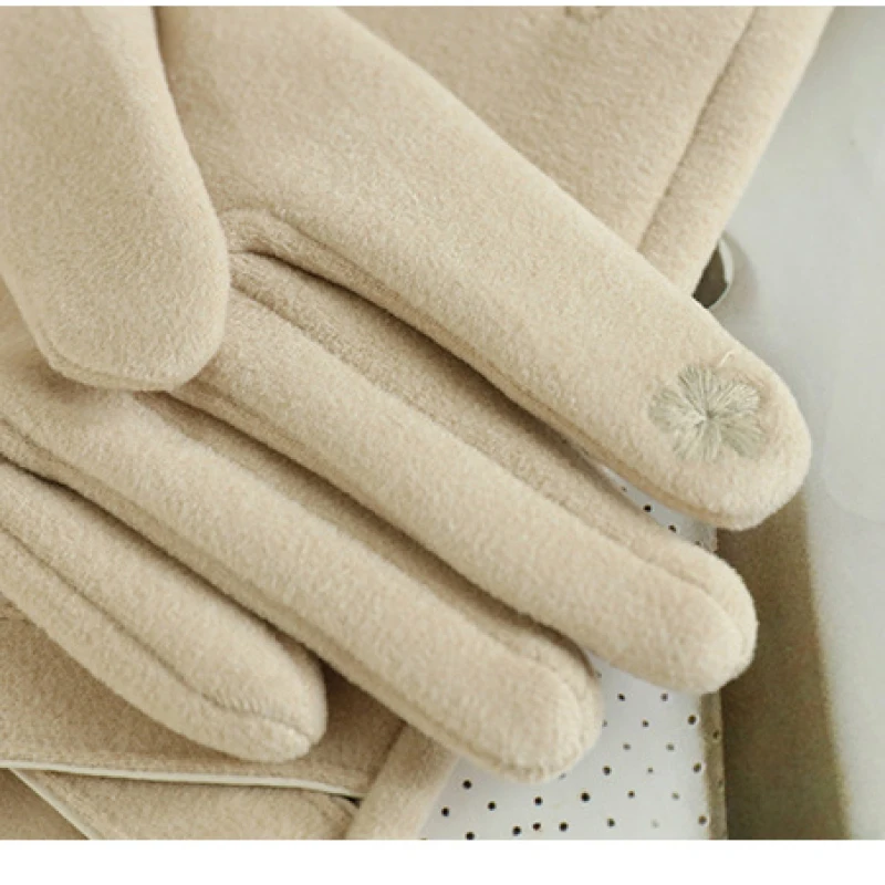 Winter Women Fashion Elegant Keep Warm Touch Screen Plus Fleece Windproof Soft Gloves Elasticity Cross